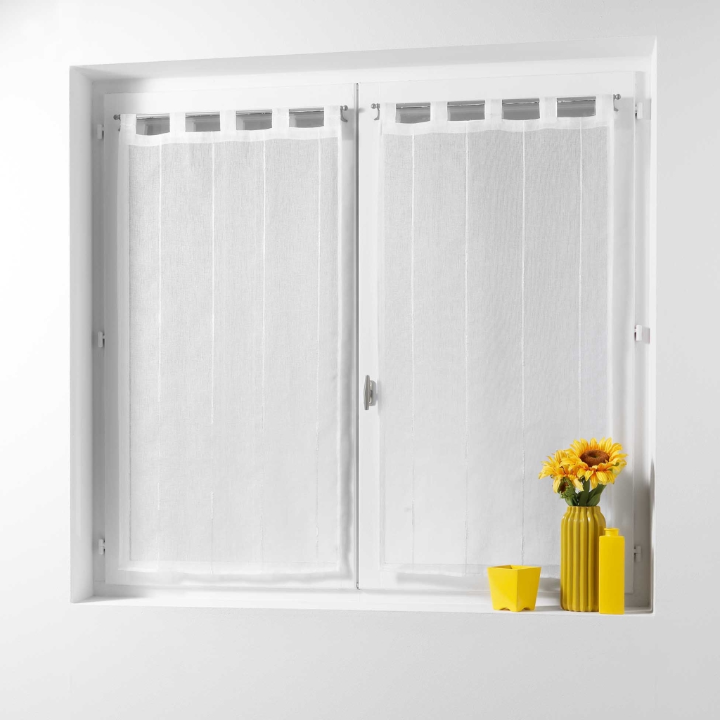 Paire droite passants 2 x 90 x 120 cm voile sable fils chenille linahe Blanc