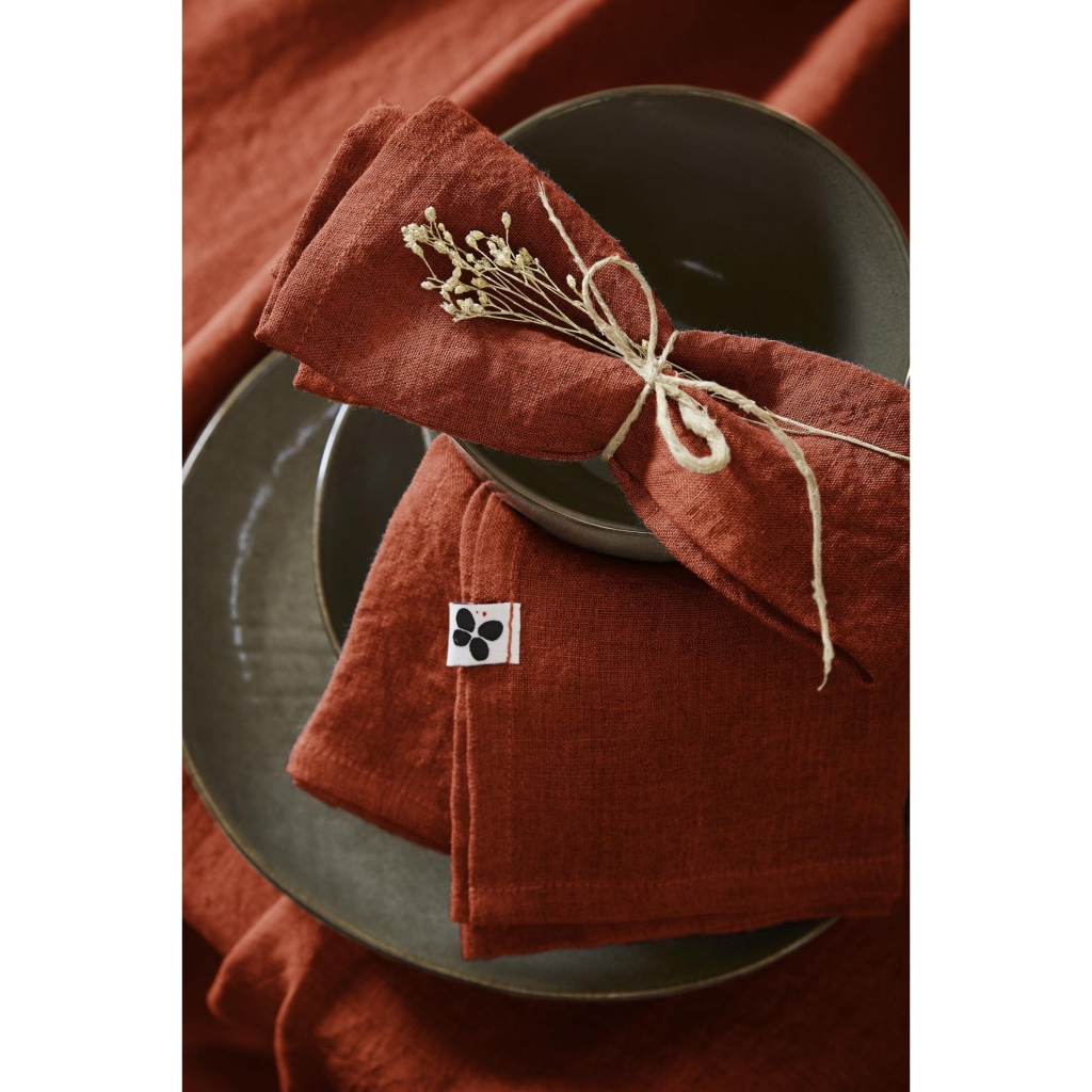 Lot de 3 Serviettes 40 x 40 cm – Lin Lavé Français – Soline Paprika