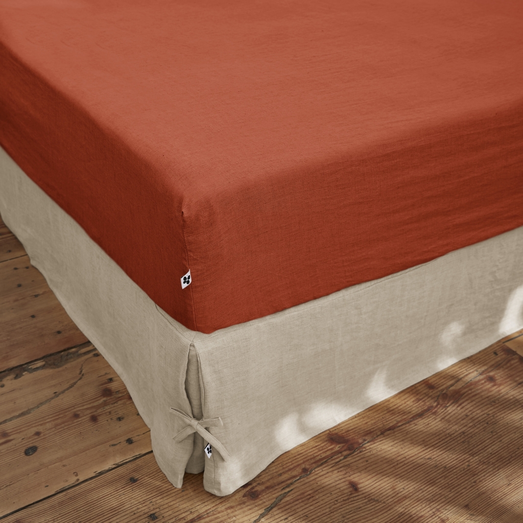 Drap Housse 140 x 190 cm – Lin Lavé Français Luxe Soline – Paprika