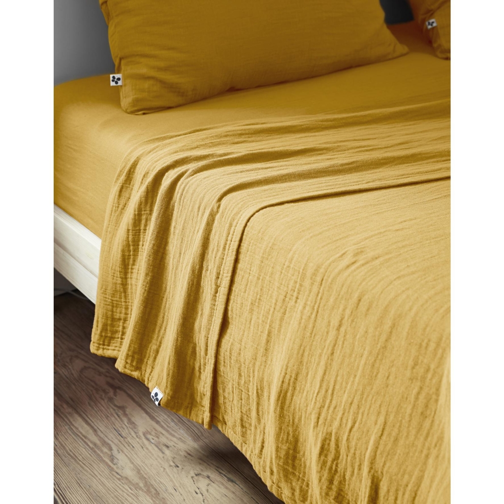 Drap plat 240 x 300 cm Double gaze de coton luxe Gaïa Safran