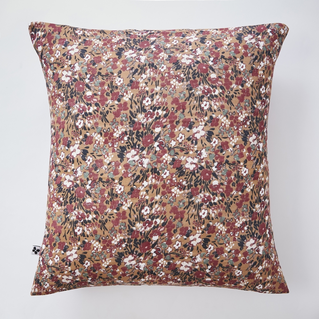 Taie d’oreiller 60 x 60 cm – Double Gaze de Coton Imprimée CAPUCINE Camel