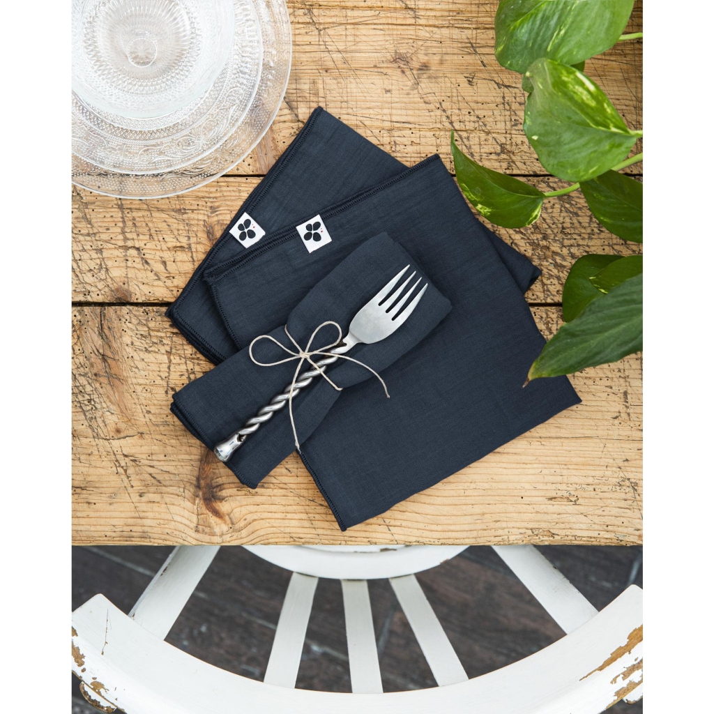 Lot de 3 Serviettes 40 x 40 cm – Double Gaze de Coton – Gaïa Minuit