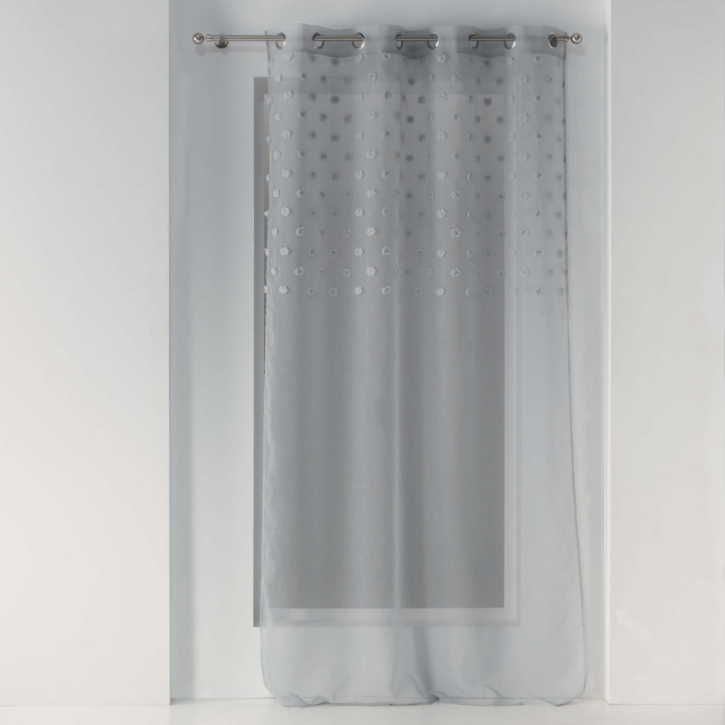 Voilage a oeillets 140 x 240 cm voile sablé pompons melusine Gris