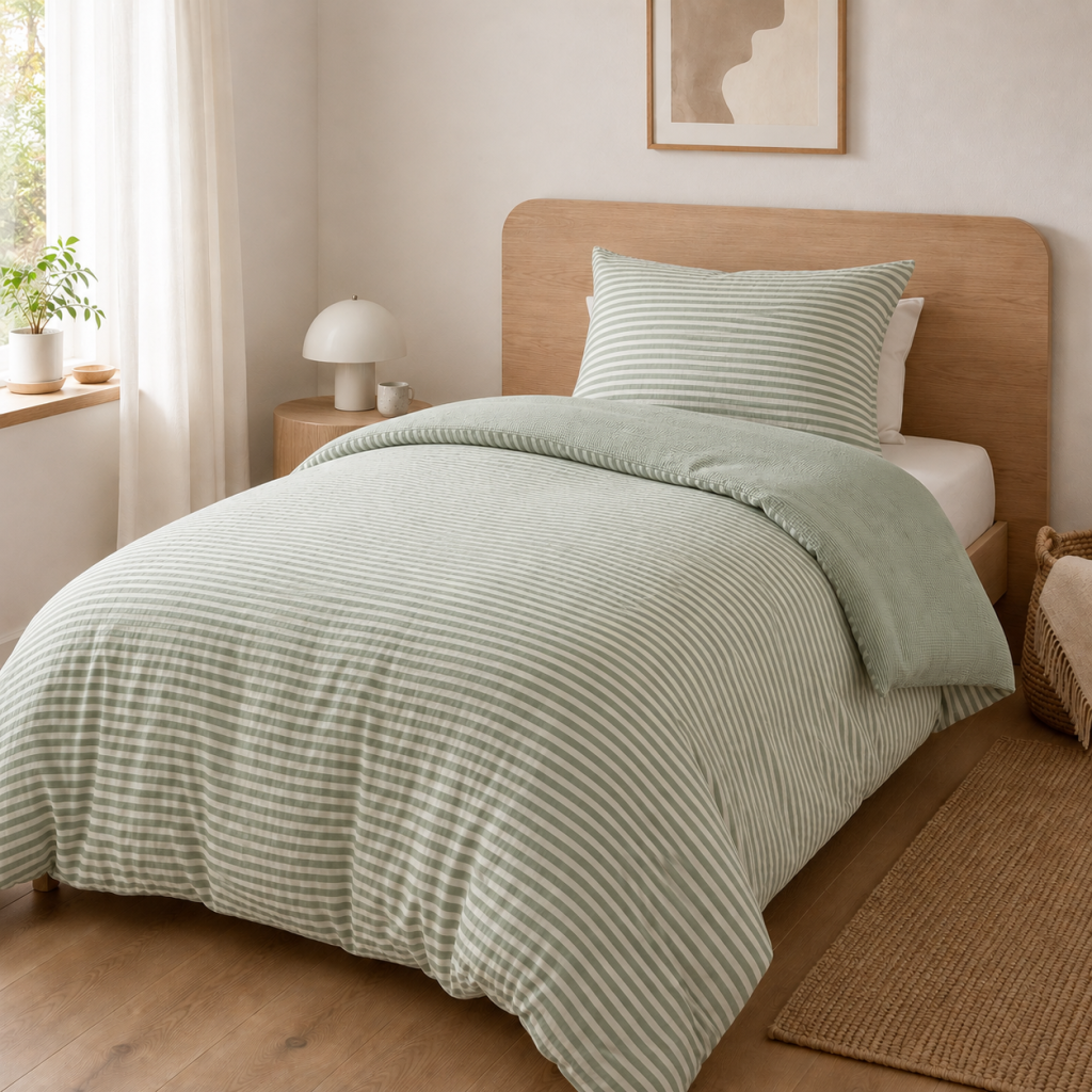 Housse de couette réversible 140 x 200 cm gaze de coton Livia Eucalyptus