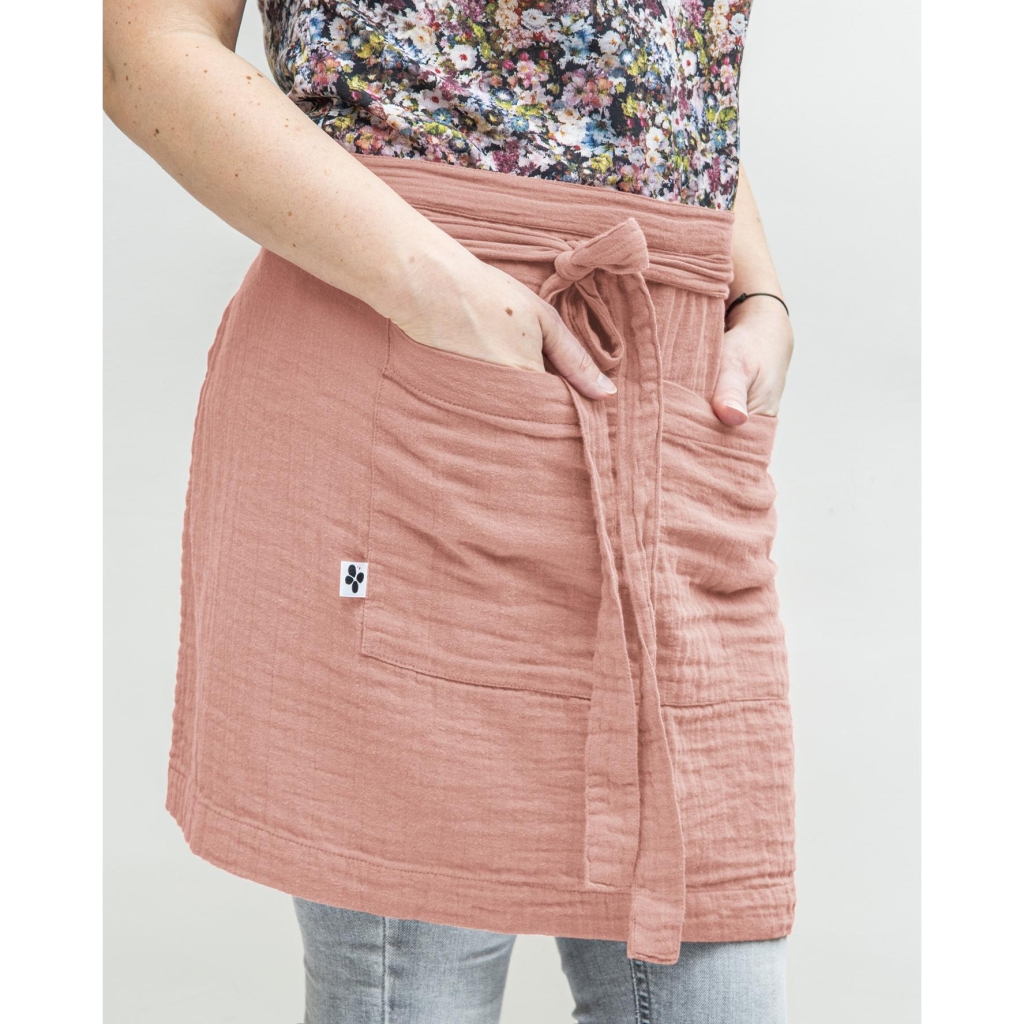 Tablier Serveur 45 x 80 cm – Gaze de Coton Unie GAÏA Rose pêche
