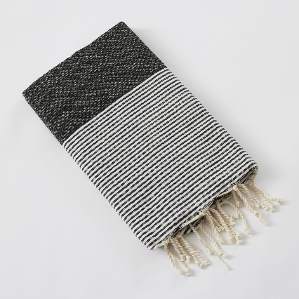 fouta avec franges 100 x 200 cm coton tissé teint marin ebène