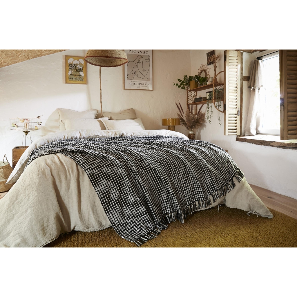couvre-lit à franges 240 x 260 cm  pied de poule Gaspard