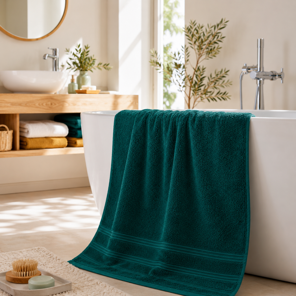 Drap de Douche Spa 70 x 140 cm 100% Coton 400 gr/m² - Emeraude