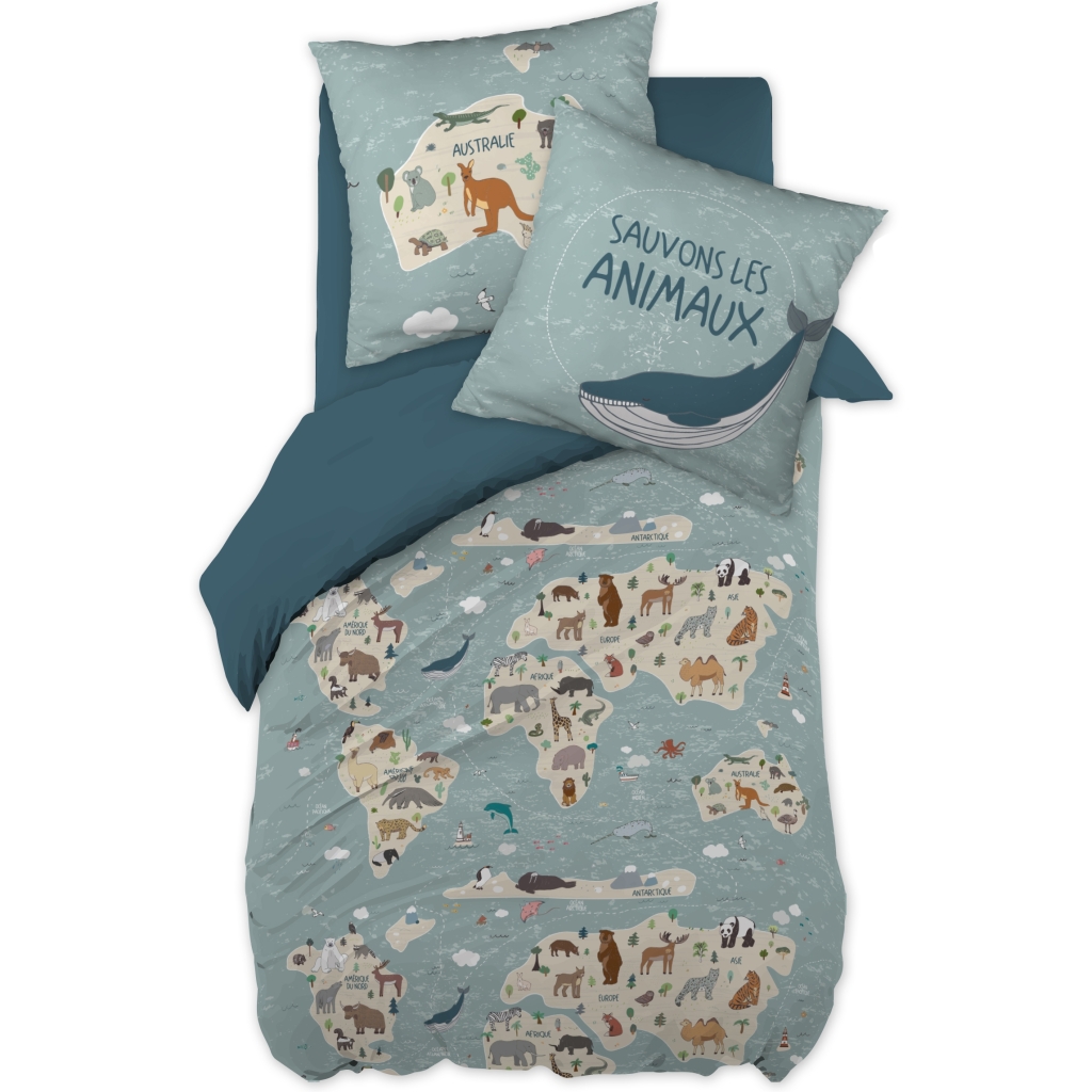 Parure de lit (housse de couette + 1 taie d'oreiller) 140x200 map Multicolore