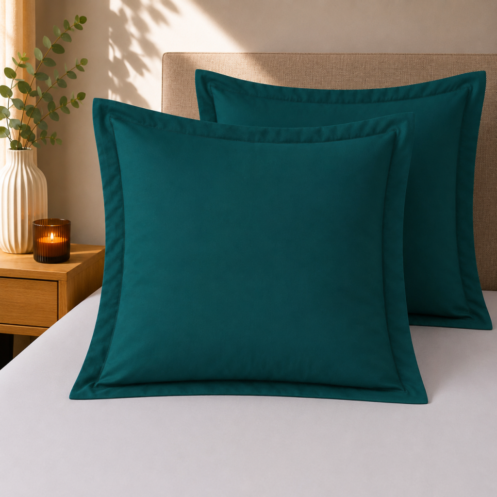 Lot de 2 Taies d'Oreiller 63 x 63 cm – 100% Coton 57 Fils – Émeraude