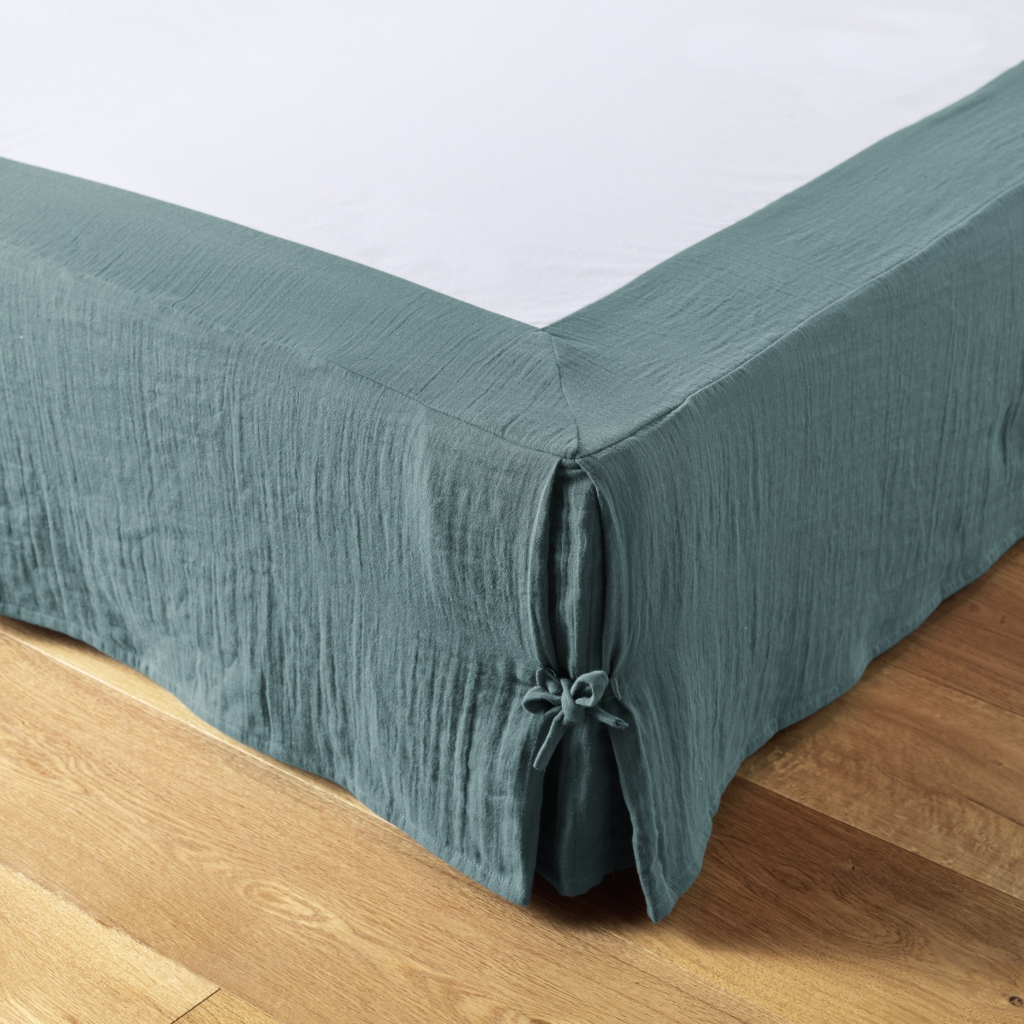 Cache-sommier gaze de coton 140 x 190 cm Gaia Bleu canard
