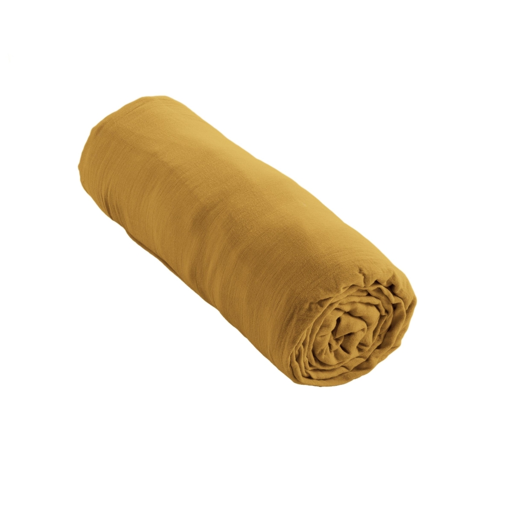 Drap-housse 200 x 200 cm – Double Gaze de Coton 125 g/m² – Gaïa Safran