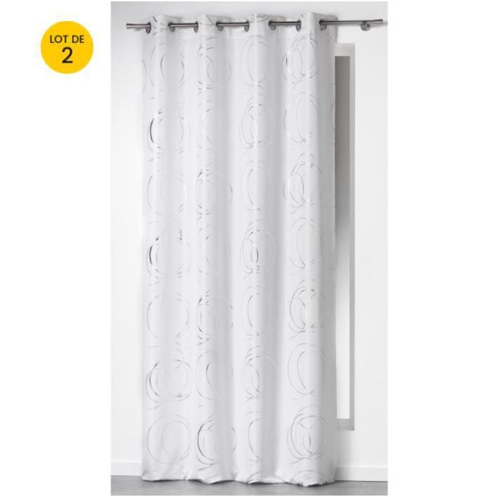 Lot de 2 rideaux tamisant 140 x 260 cm imprimé Bully Blanc
