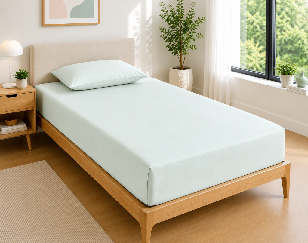Drap Housse 90x190 cm 1 Place 100% Coton 57 Fils/cm² Bonnet 30 cm Menthe