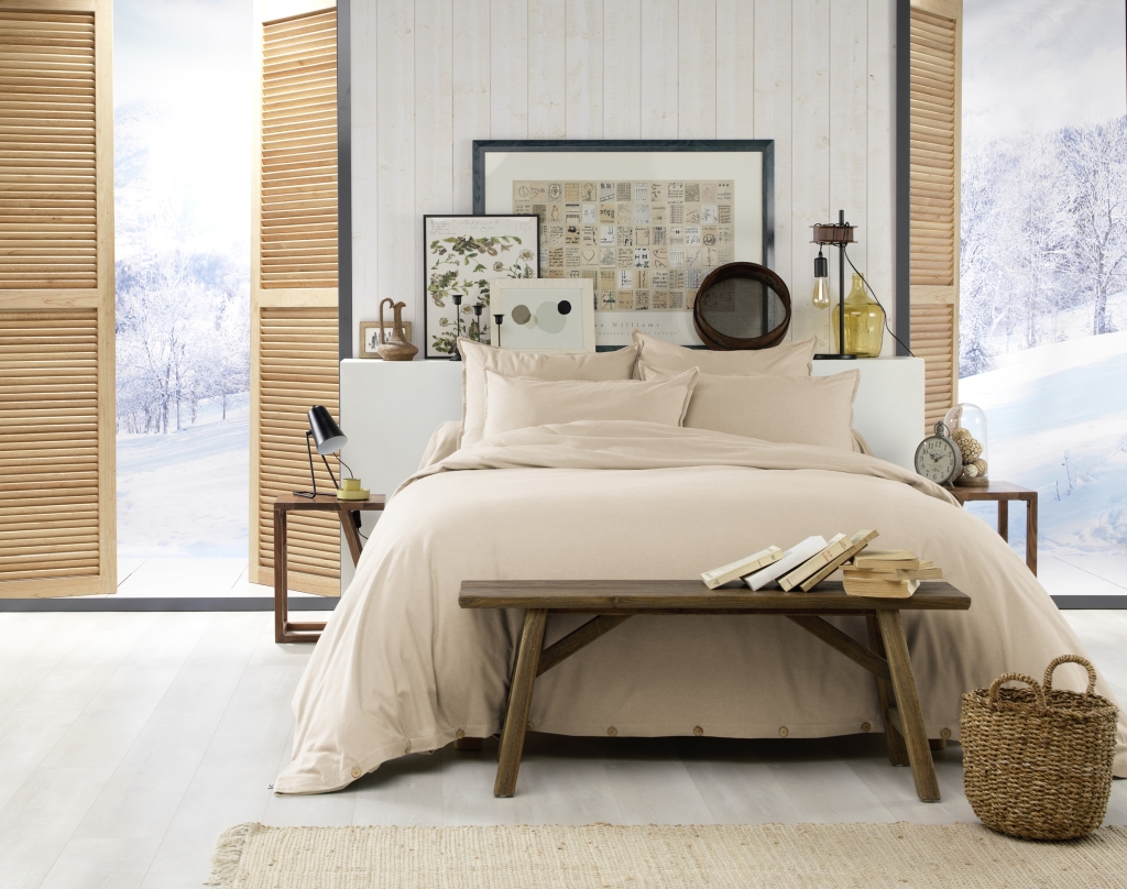 Pack Housse de couette chaude en flanelle 240 x 220 cm + drap housse 140x190 Candice Sable