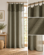 Rideau ajustable + 8 anneaux pince 140 x 270 cm Polyester effet bouclette ELDA Kaki