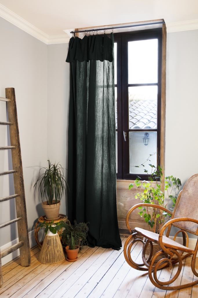 Rideau ajustable + 8 anneaux à pince 140 x 300 cm Gaze de coton GAÏA – Sapin
