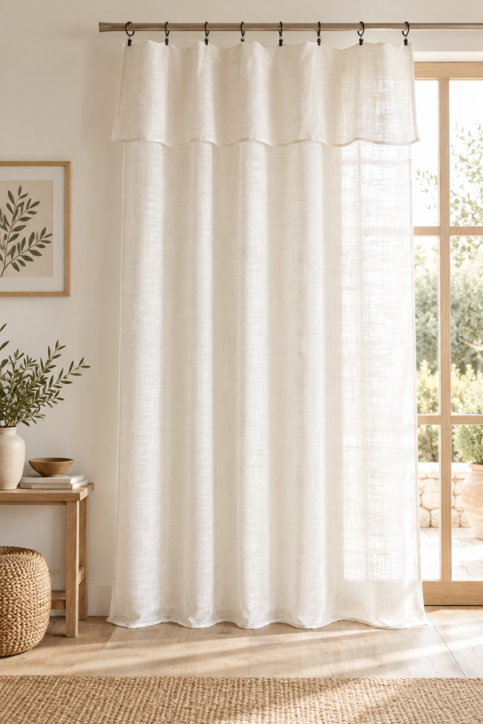 Rideau ajustable + 8 anneaux pince 140 x 270 cm Polyester effet lin NIA Ivoire