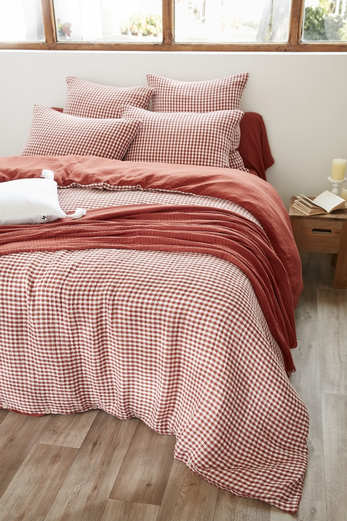 Housse de couette réversible 240 x 220 cm – Gaze de coton tissée teintée – VICKIE Terracotta