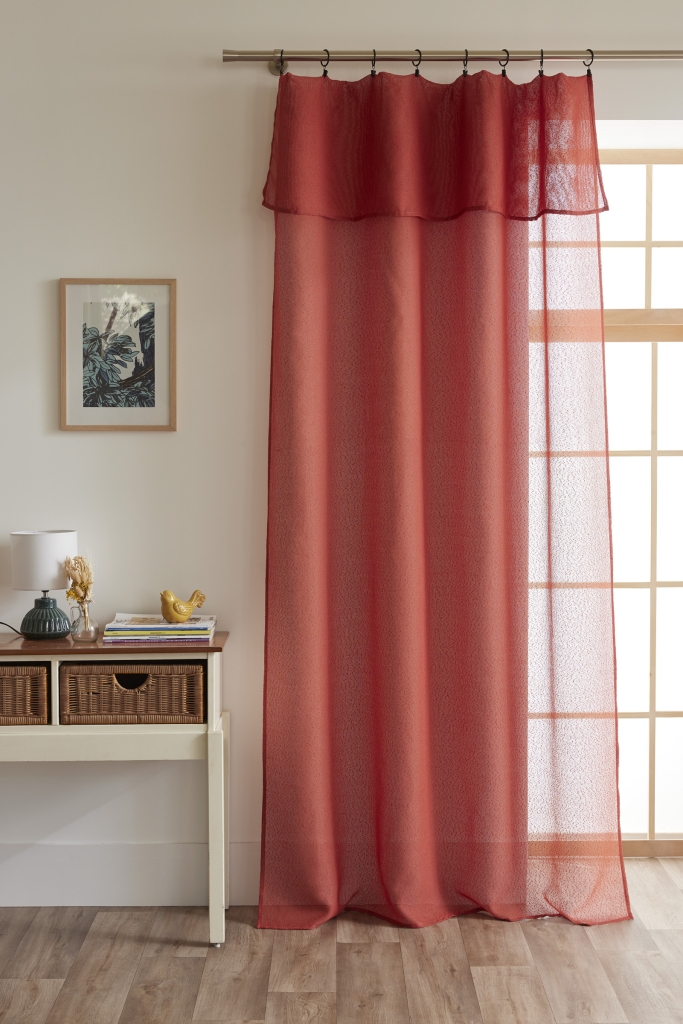 Rideau ajustable + 8 anneaux pince 140 x 270 cm Polyester effet bouclette ELDA Terracotta