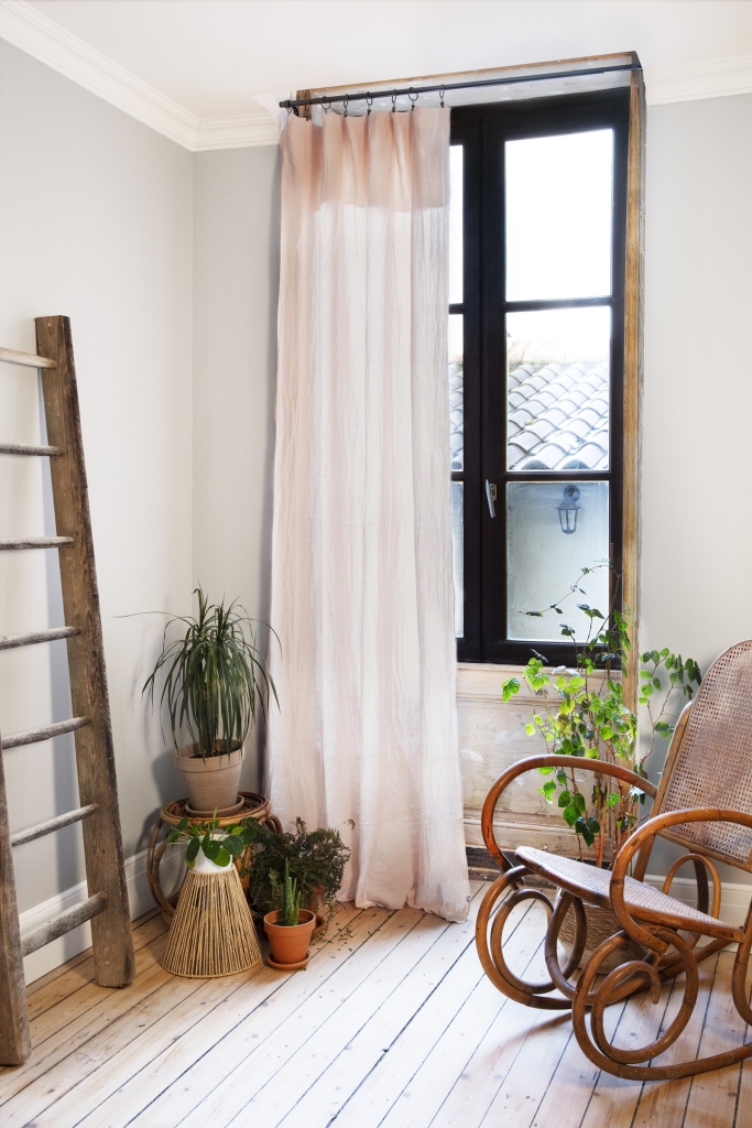 Rideau ajustable + 8 anneaux pince – Gaze de coton – 140 x 300 cm – Rose – Gaïa