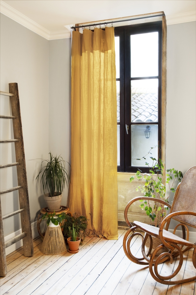 Rideau ajustable + 8 anneaux pince – Gaze de coton – 140 x 300 cm – Safran – Gaïa