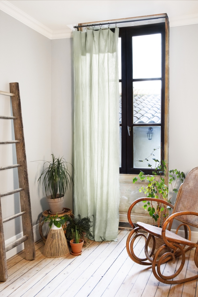 Rideau ajustable + 8 anneaux pince – Gaze de coton – 140 x 300 cm – Vert d'eau – Gaïa
