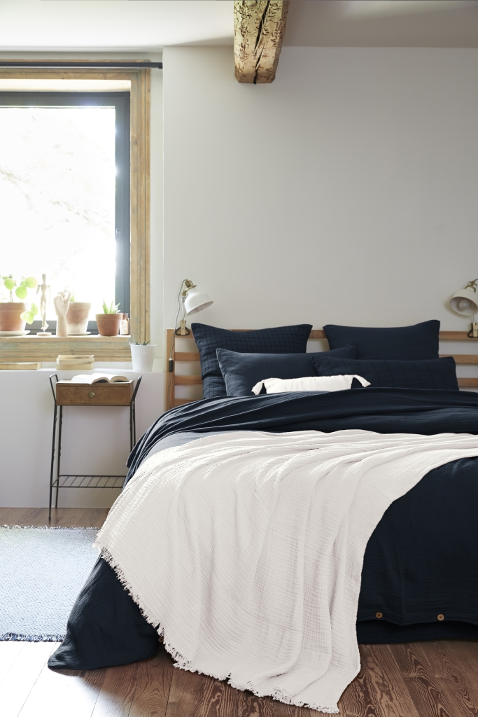 Plaid à franges 180 x 220 cm – Double gaze de coton GAÏA Blanc