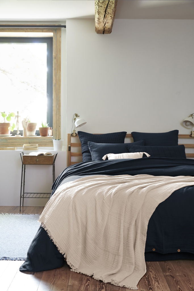 Plaid à franges 180 x 220 cm – Double gaze de coton GAÏA Pampa