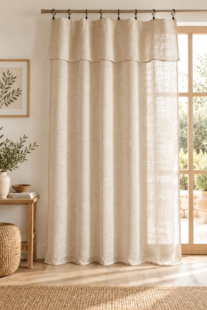Rideau ajustable + 8 anneaux pince 140 x 270 cm Polyester effet lin NIA Sable