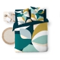Pack Housse de Couette 260 x 240 cm en Coton + 2 Taies et Drap Housse Pétrole 160x200 cm