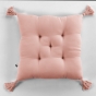Coussin capitonné 5 points avec pompons gaze de coton 40 x 40 cm gaïa rose pêche Rose