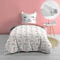 Pack housse de couette enfant 140 x 200 cm Chatchat + drap housse 90 x 190 Blanc