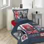 Pack parure de couette enfant 140x200 cm City London + drap housse 90x190 Blanc