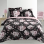 Pack Housse de couette  220x240 cm Percale luxe Flower noir + drap housse 140x190 Rose
