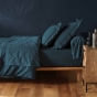 Drap housse 1 personne 90 x 200 cm uni 57 fils lina Bleu