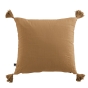 Coussin déhoussable avec pompons gaze de coton 40 x 40 cm gaia camel Marron