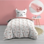 Pack housse de couette enfant 140 x 200 cm Chatchat + drap housse 90 x 190 Rose