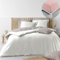 Pack housse de couette 260 x 240 cm coton lavé 57 fils Stonalia Blanc + Drap housse 160x200 Rose