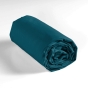 Drap housse 2 personnes 180 x 200 cm uni 57 fils lina Bleu