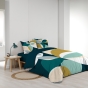 Pack Housse de Couette 260 x 240 cm en Coton + 2 Taies et Drap Housse Pétrole 160x200 cm