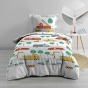 Pack parure de couette enfant 140x200 cm Voiture + drap housse 90 x 190 x 30 Blanc