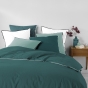 Drap housse 2 personnes 160 x 200 x 30 cm Linette coton lavé  57 fils Pétrole