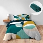 Pack Housse de Couette 240 x 220 cm en Coton + 2 Taies et Drap Housse Pétrole 140x190 cm
