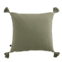 Coussin déhoussable avec pompons gaze de coton 40 x 40 cm gaia romarin Kaki