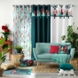 Rideau a oeillets 140 x 240 cm coton uni + +pompons Caracas Bleu