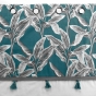 Rideau a oeillets 140 x 240 cm coton uni+top imprime+pompons isibelle Bleu