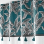 Rideau a oeillets 140 x 240 cm coton uni+top imprime+pompons isibelle Bleu