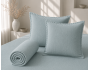 Parure Drap Housse 140 x 190 cm + 2 Taies 60x60 cm 100% Lin Français - Azur