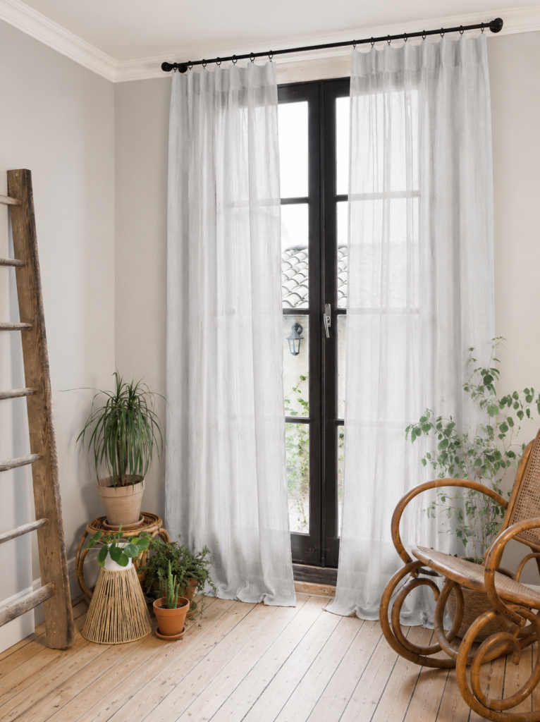Lot de 2 Rideaux Gaze de Coton Nuage 140x300 cm Ajustables – 8 Anneaux Pinces Inclus – Rideaux Tamisants Haut de Gamme